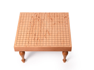 Wooden table for board game Go on white