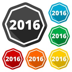 2016 icons set with long shadow, Happy new year