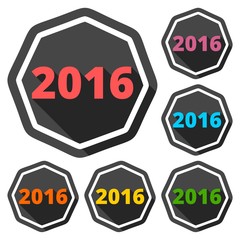 2016 icons set with long shadow, Happy new year