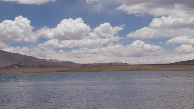 View to the Chungara lake and Parinacota volcano in Lauca National Park, Chile.