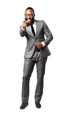 full body business black man pointing front