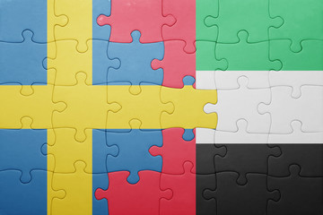 puzzle with the national flag of united arab emirates and sweden