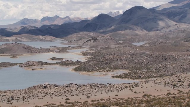 View to the mountain and lake landscape of the Lauca National Park, Chile.