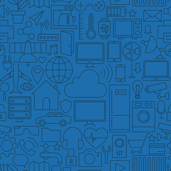 Thin Line Internet of Things Seamless Dark Blue Pattern