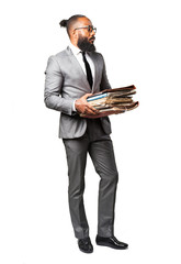 full body business black man holding files