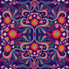 Floral Seamless Texture with colorful flowers on black background