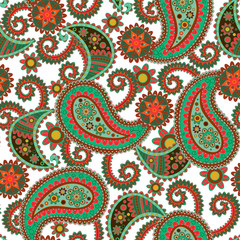 Fototapeta premium Paisley seamless texture with colorful flowers