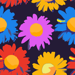 Fototapeta na wymiar Floral seamless pattern with colorful flowers on black background