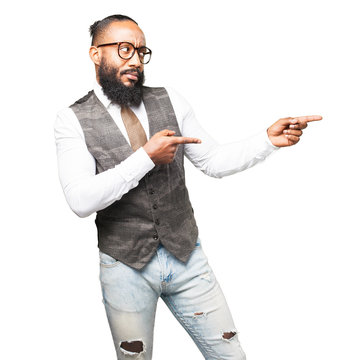 business black man pointing with finger
