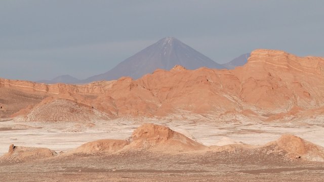 View to the unique clay and salt formations of the Moon valley in San Pedro de Atacama, Chile.