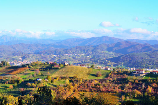 panorama of the hills of Cremolino, Alessandria, Italy