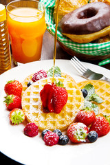 Homemade waffles with fruit