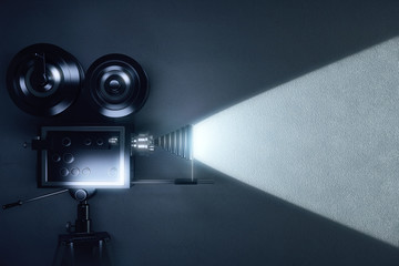 Vintage camera making a film in the dark room