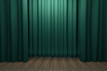 Stage with green scenes and wooden floor