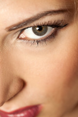 Obraz premium closeup of made-up female eye with artificial eyelashes