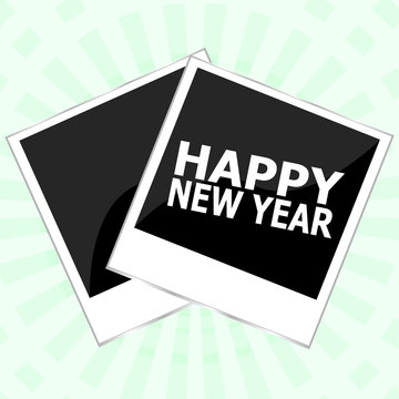 Happy New Year lettering Greeting Card. Photo Frame. Vector illustration