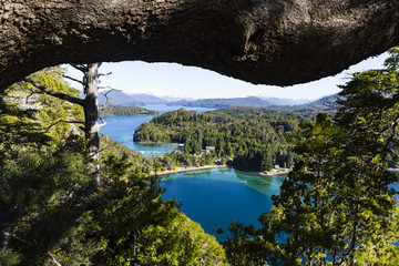 lakes, framed by tree branches