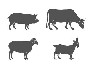 vector set of farm animals cow, sheep, goat, pig