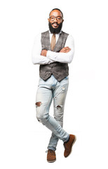 full body cool black man crossing arms