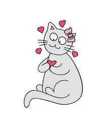 illustration of a cat with hearts