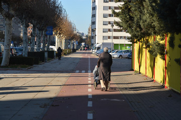 empujando una silla de ruedas