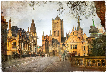 Fototapeta na wymiar medieval gothic Ghent. Belgium. retro style picture