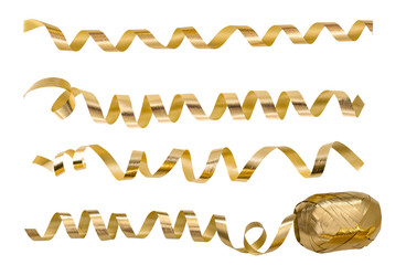 Golden serpentine streamers. Holidays party decoration