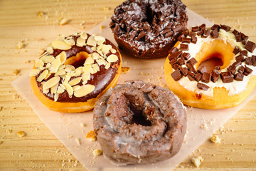 Donuts on wooden background