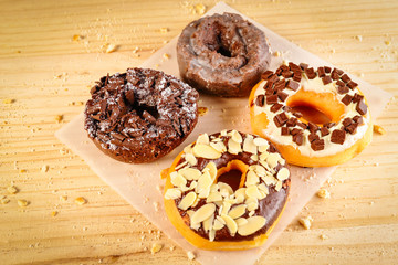 Donuts on wooden background