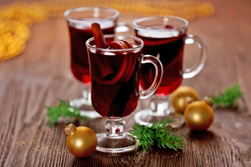 Mulled wine on wooden table