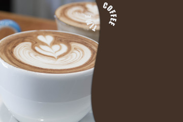 Close up cup of Coffee, latte on the wooden table