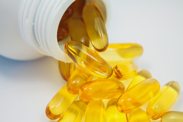 Fish oil capsules and container