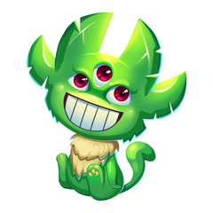 Illustration: The Fantastic Forest Green Skin Monster Boy isolated on White Background. Realistic Fantastic Cartoon Style Character / Monster / Creature Design.