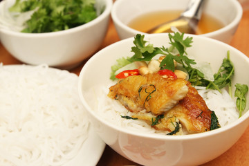 Vietnamese grilled turmeric fish with dill, Cha ca La vong, popular in Hanoi.