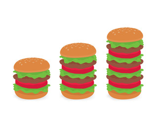 3 size of burger, vector Illustration