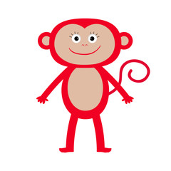Cute red monkey. Isolated. Baby illustration. White background. Greeting card  Flat design