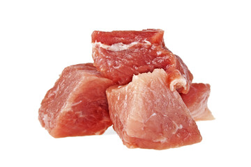 Raw fresh meat chunks isolated on white background