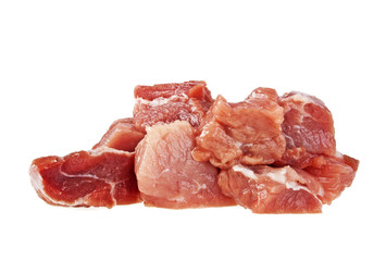 Raw fresh meat chunks isolated on white background