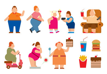 Fat people vector flat silhouette icons