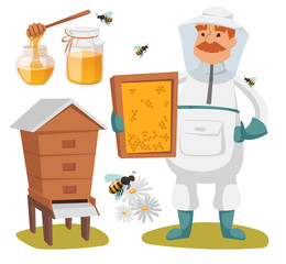Apiary beekeeper vector illustrations
