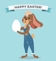 Greeting card Easter rabbit girl vector illustration