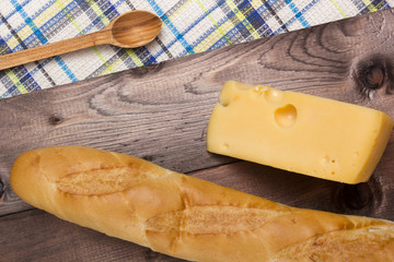 Breakfast with a French loaf and cheese