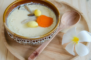 steamed egg on wood background
