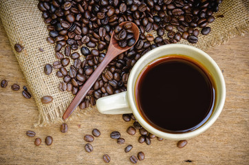 Americano and roast coffee beans