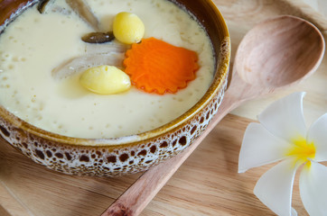 steamed egg on wood background