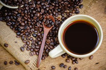 Americano and roast coffee beans