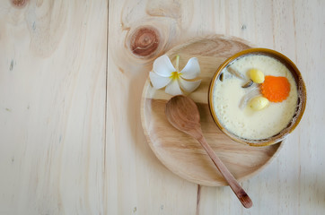 steamed egg on wood background