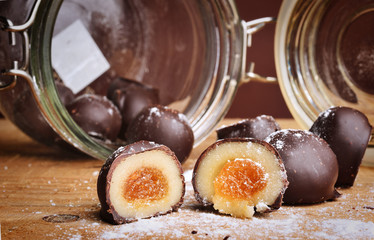 chocolate candies in a glass jar
