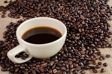 Americano and roast coffee beans