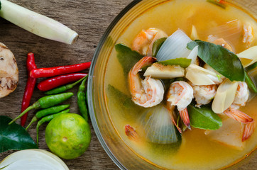 Tom yum Kung or Sour prawn soup,thai food
